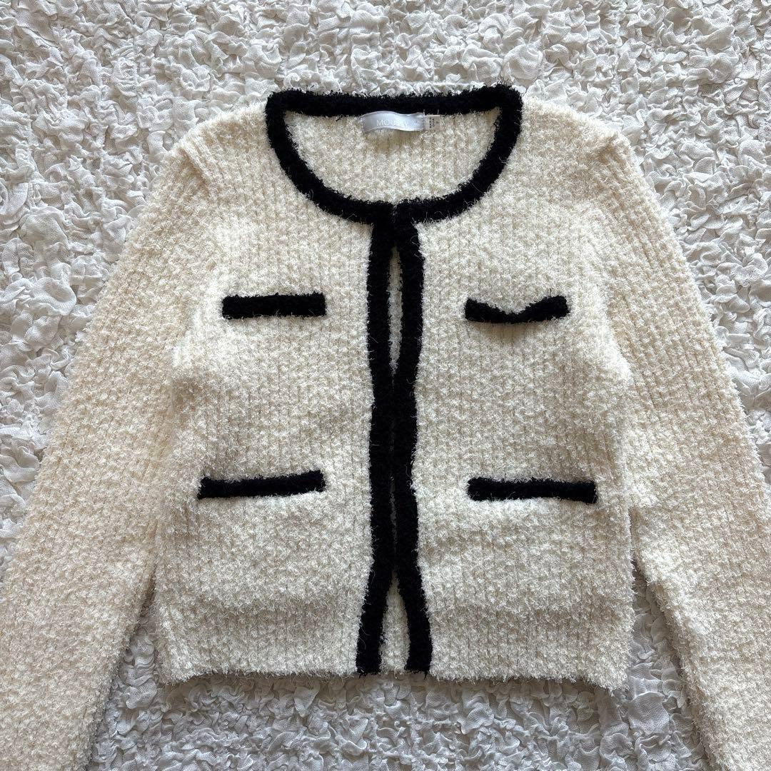 【美品】 マウジー カーディガン FANCY YARN BI COLOR 白　黒