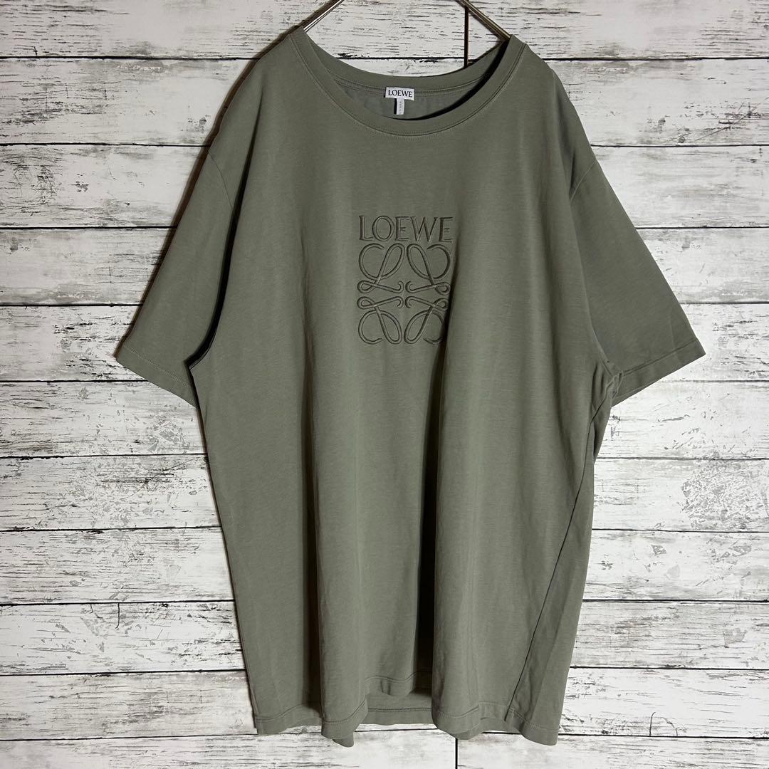 【高級デザイン】ロエベ☆アナグラム刺繍ロゴTシャツ☆XL☆カーキ☆オーバーサイズ