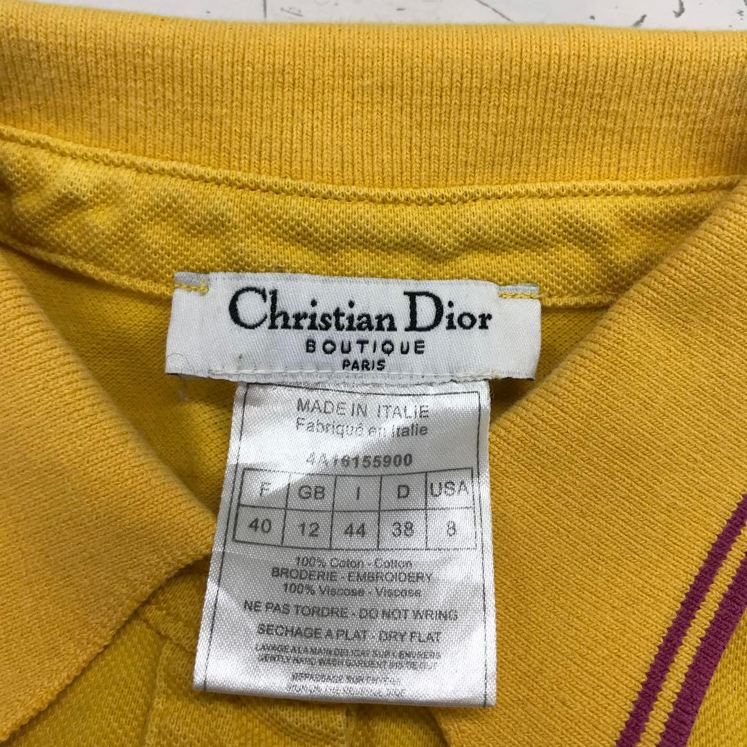 00's古着 Christian Dior 花刺繍 ロゴ ラインポロシャツ