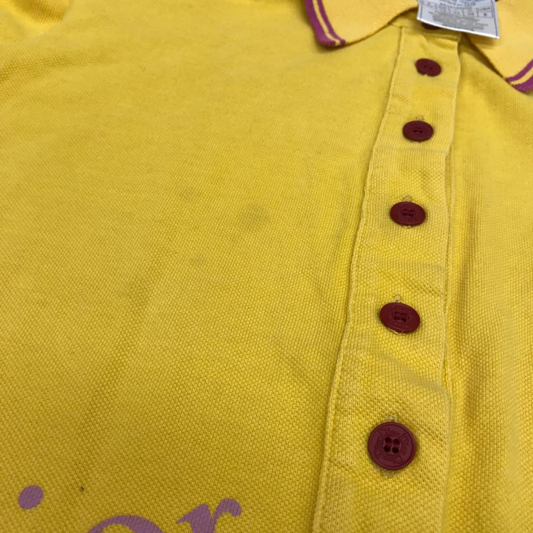 00's古着 Christian Dior 花刺繍 ロゴ ラインポロシャツ