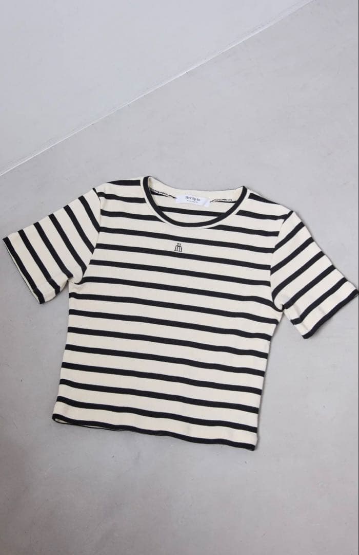 Herlipto♡Trois Logo Ribbed Tee トップス ボーダー