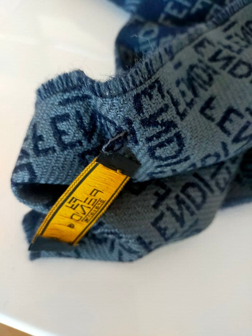 FENDI フェンディ ロゴ モノグラム マフラー ネイビー グレー