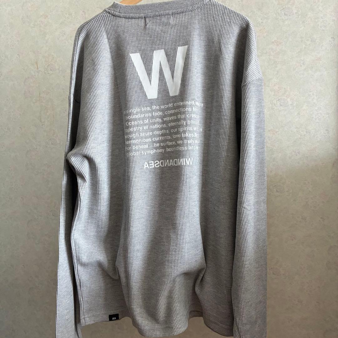 Wind and Sea グレー ワッフルロングTシャツ ロゴ 長袖
