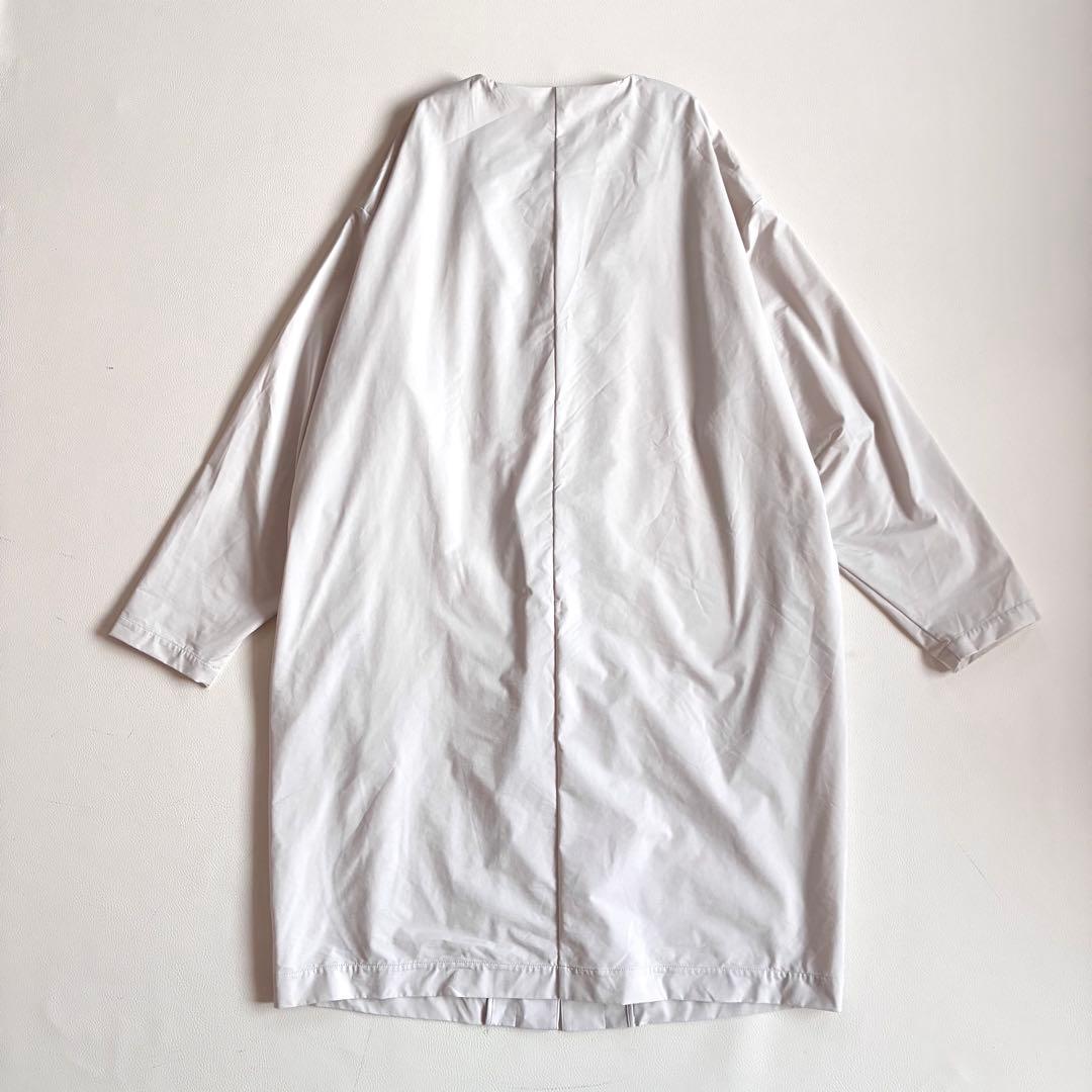 ◆美品◆3万◆日本製◆ププラ◆ノーカラーロングコート◆ストレッチ◆ライトグレー◆