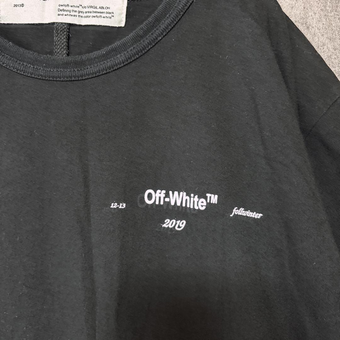 OFF-WHITEオフホワイト 半袖Tシャツ ブラック ロゴプリント L