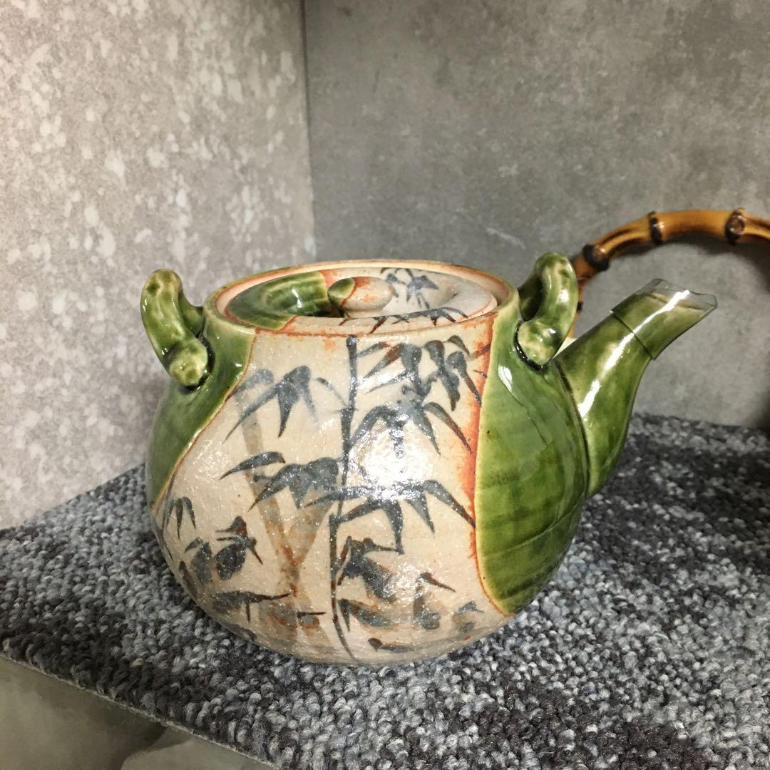 美濃焼　玉山窯　県重要無形文化財　玉置保夫　織部　茶器揃　急須　湯呑　セット