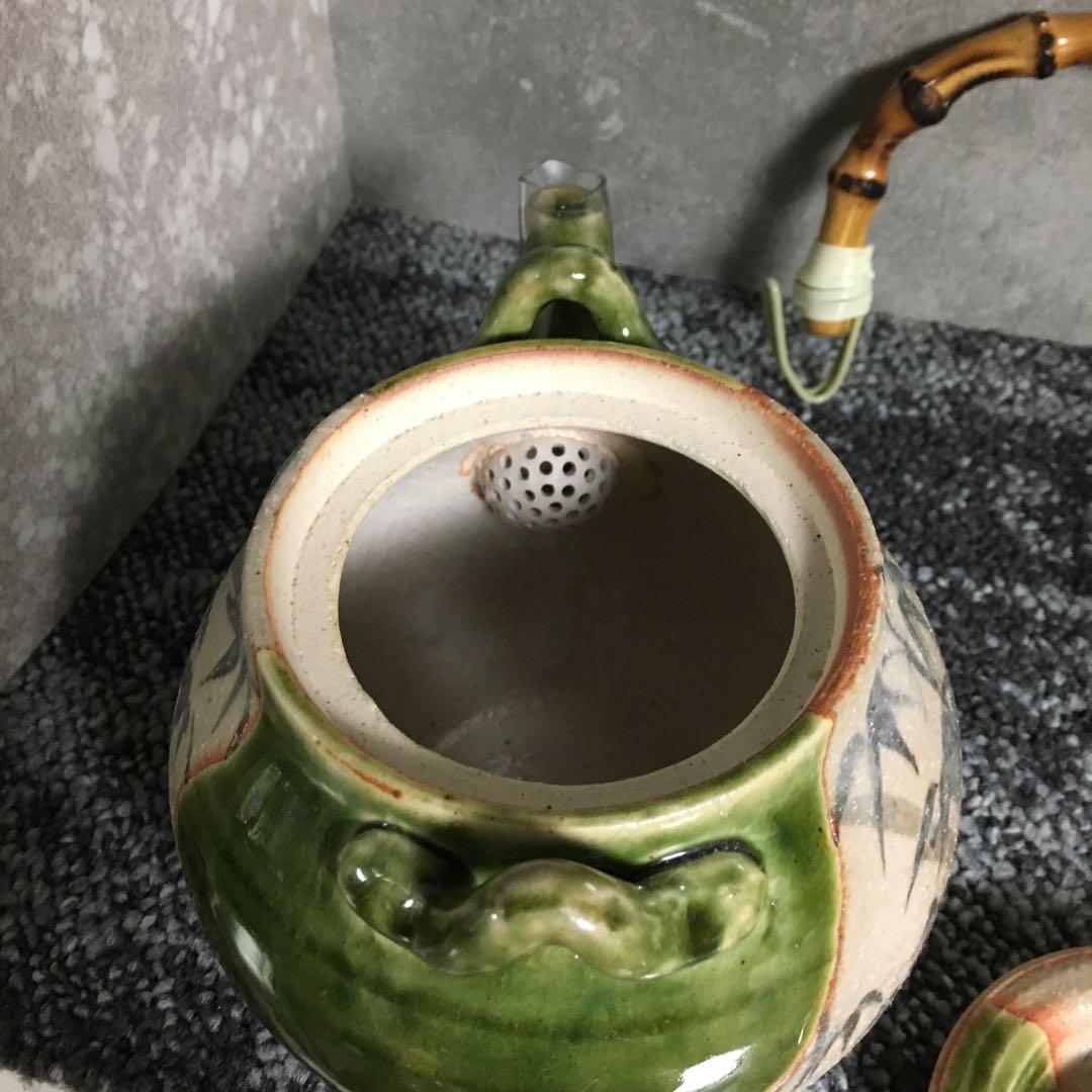 美濃焼　玉山窯　県重要無形文化財　玉置保夫　織部　茶器揃　急須　湯呑　セット