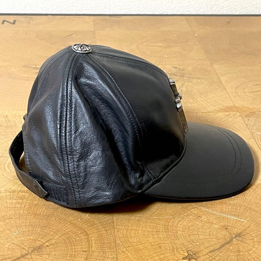 【重厚レザー】クロスモチーフ レザーキャップ シルバー装飾 ブラック