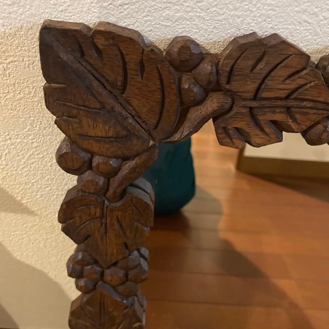 アジアン 正方形木製 葡萄彫刻 手彫り ウォールミラー