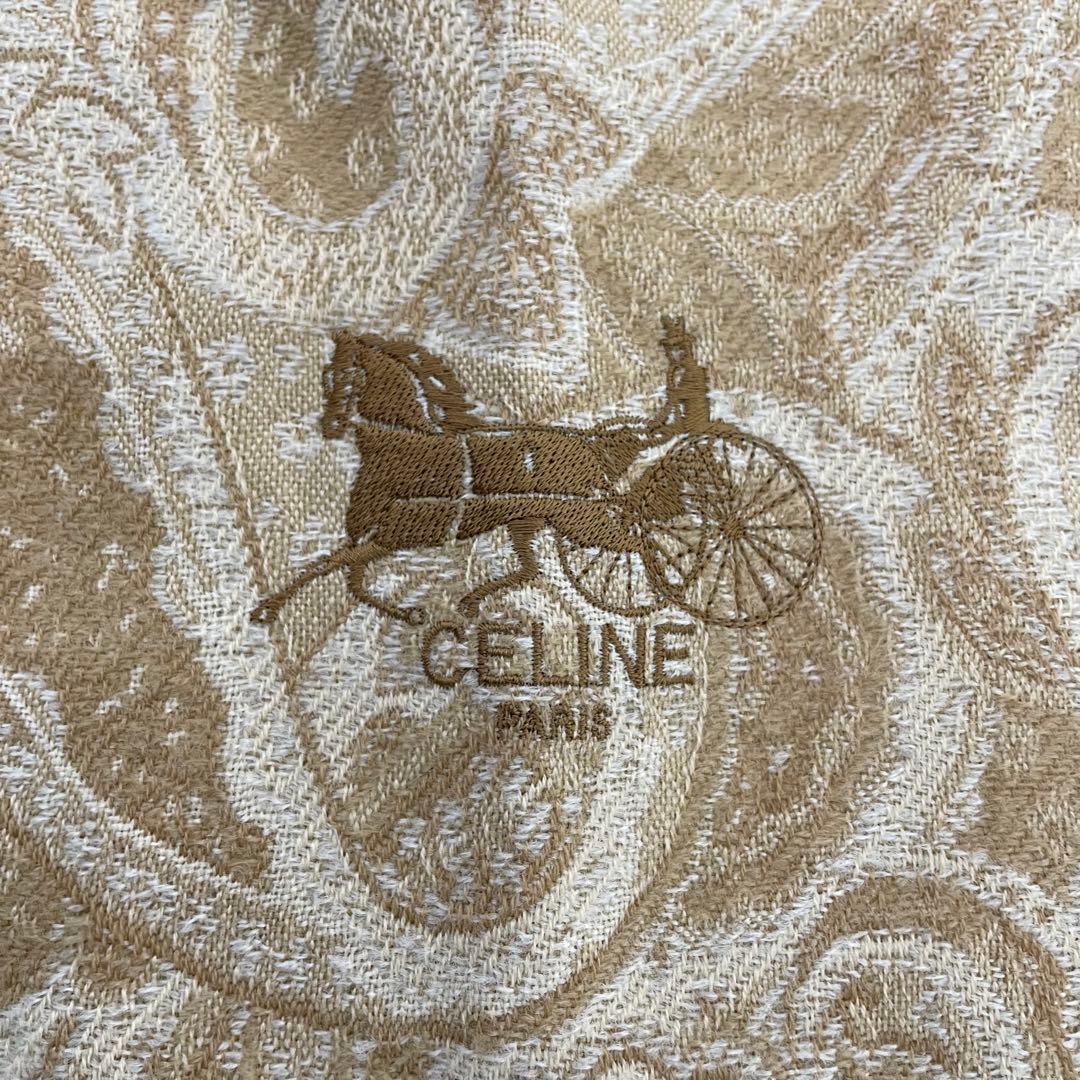 CELINE セリーヌ　大判マフラー　ストール　ベージュ　ウール　ひざ掛け