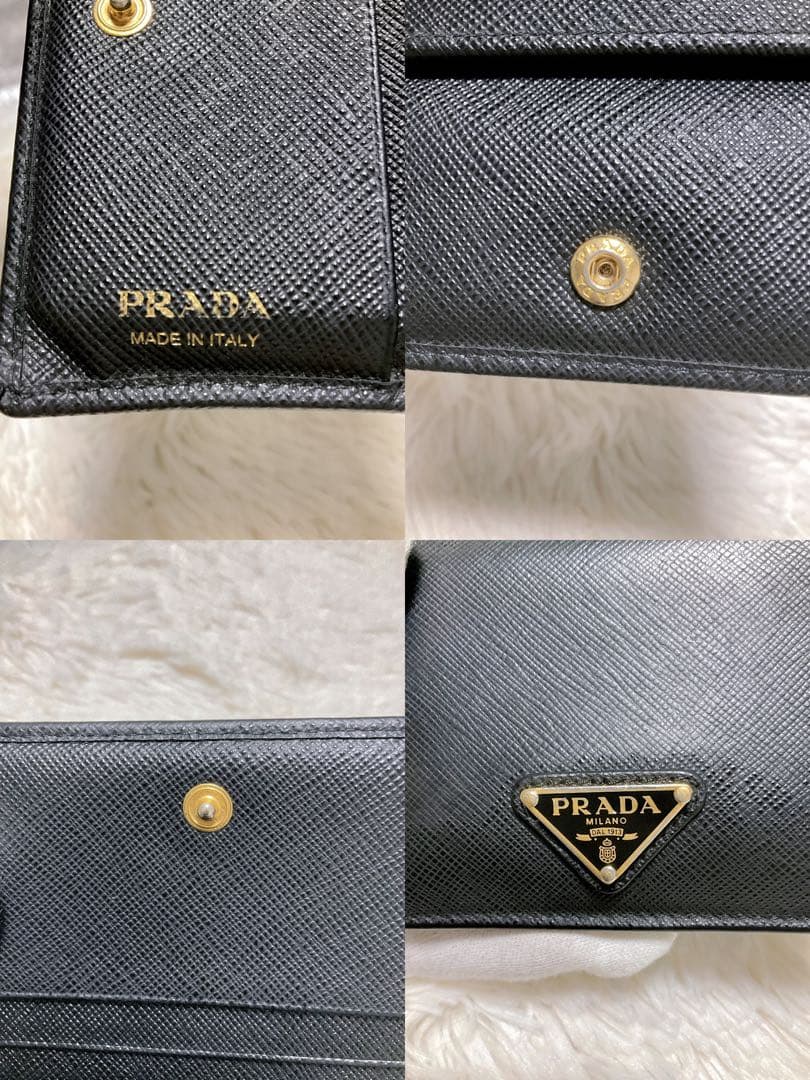 ♡現行♡PRADA 二つ折り財布 サフィアーノ トライアングル ロゴ 黒 三角