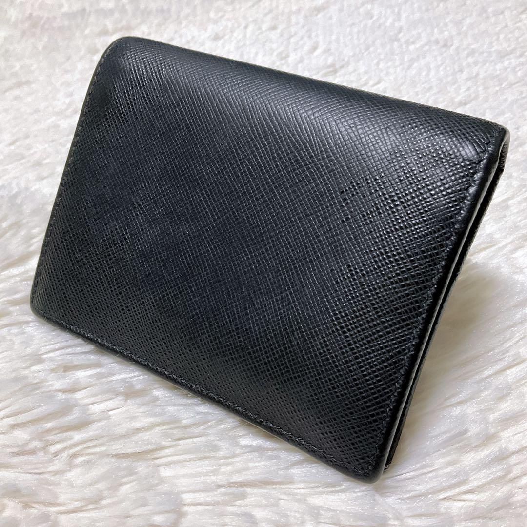 ♡現行♡PRADA 二つ折り財布 サフィアーノ トライアングル ロゴ 黒 三角