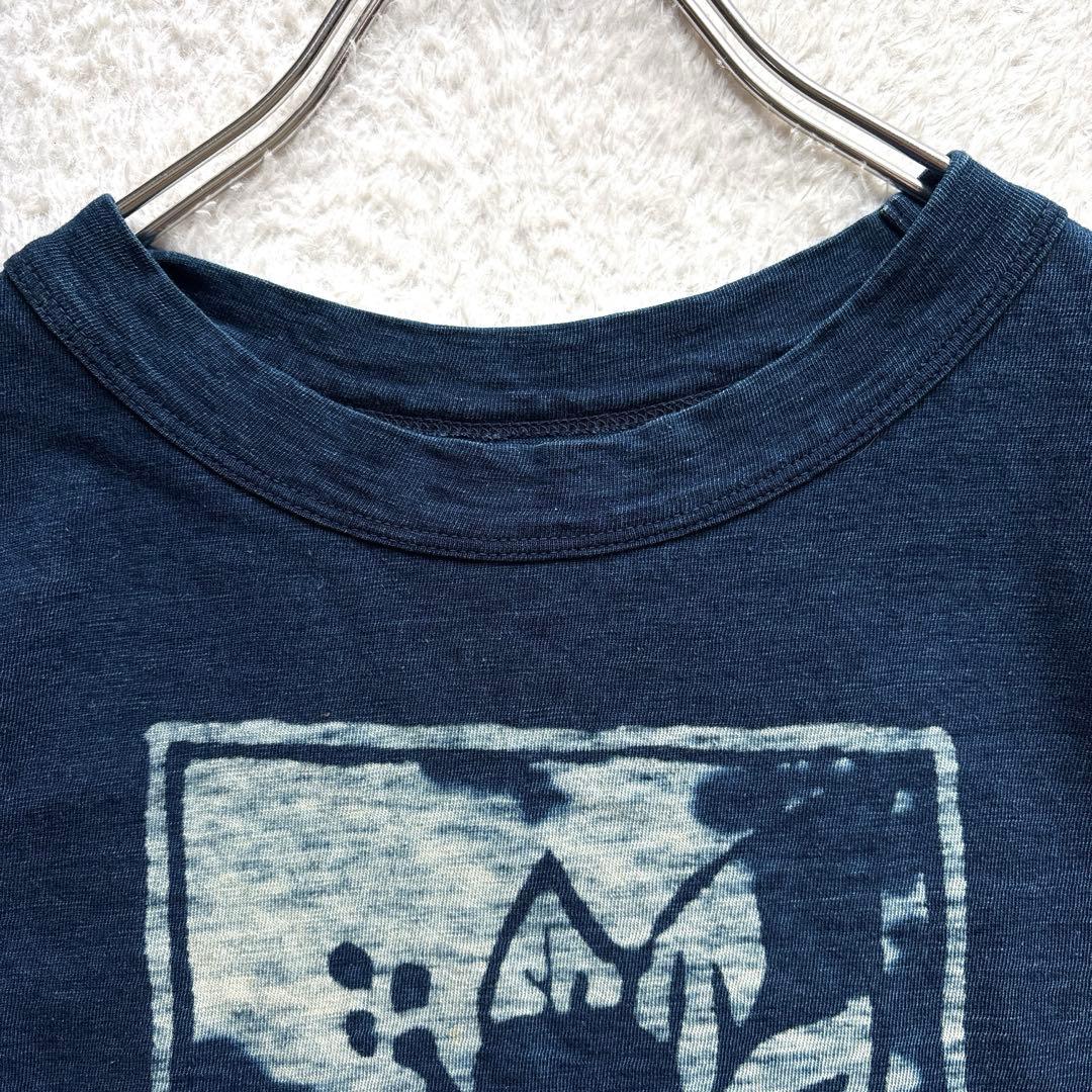 【45R】45rpm 綿100% インディゴ抜き染めTシャツ 花柄 ・ロゴ入り