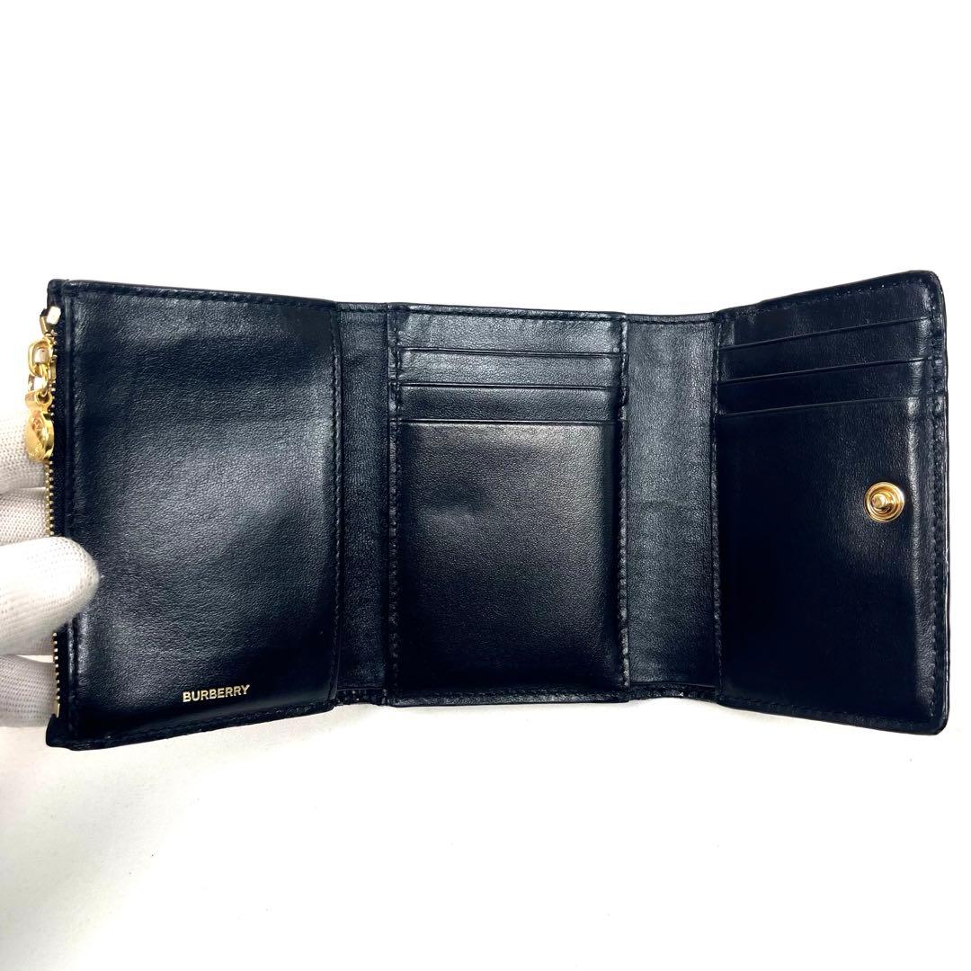バーバリー　三つ折り財布　ゴールドボタン　ノバチェック　レザー　コンパクト　美品