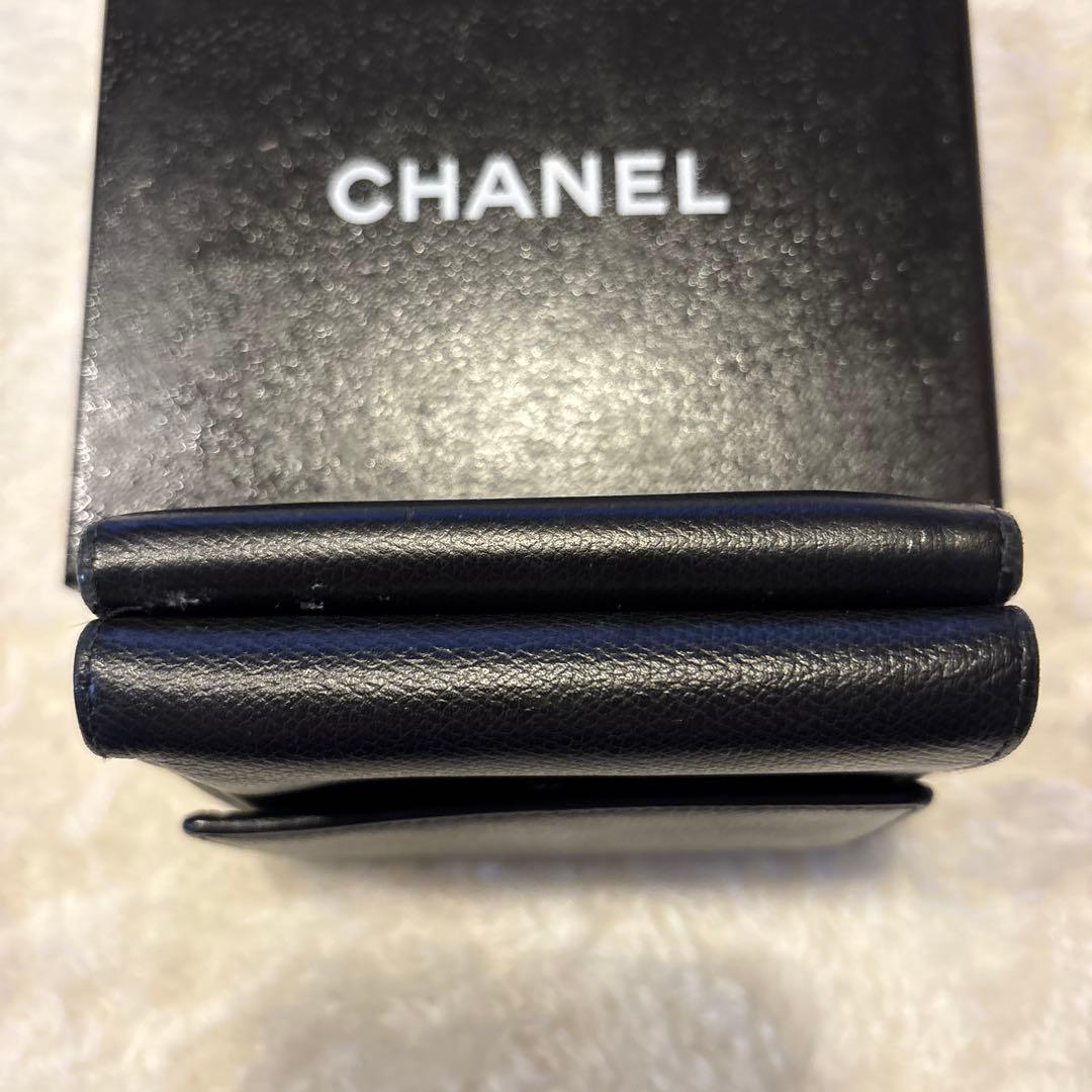 CHANEL ココボタン　三つ折り財布 黒 レザー