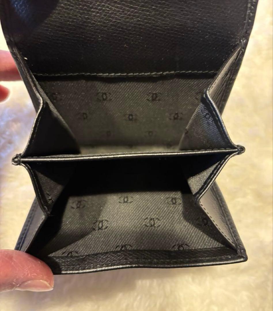 CHANEL ココボタン　三つ折り財布 黒 レザー