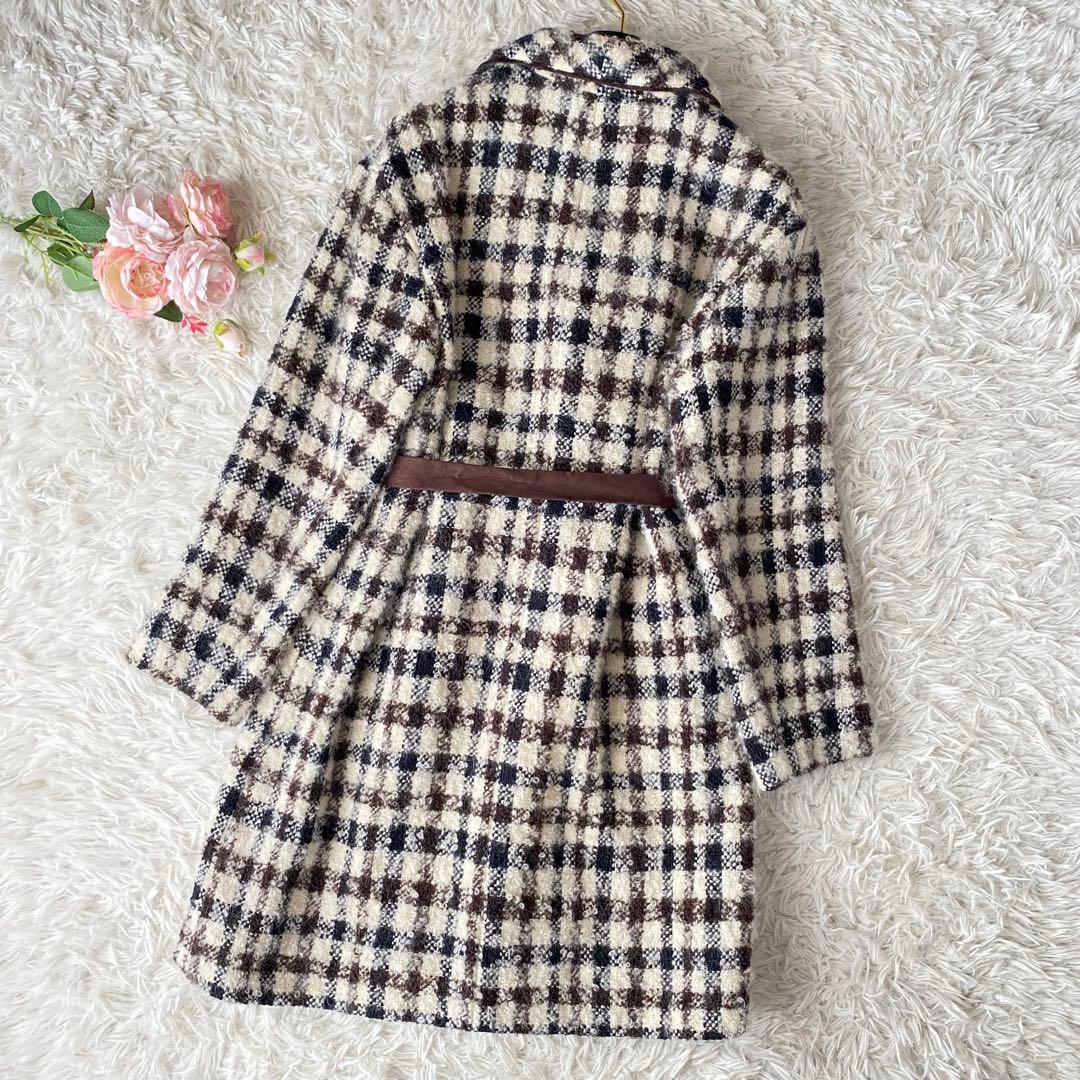 入手困難*美品 アクアスキュータム ロングコート モヘヤ チェック ベルト L