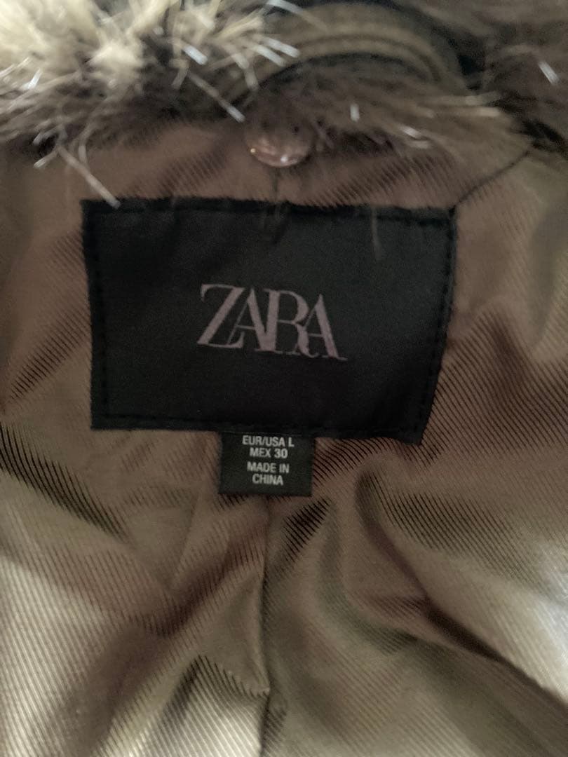 ASK 様ZARA カーキ　デタッチャブルカラー　スエード風JKファー取り外し可