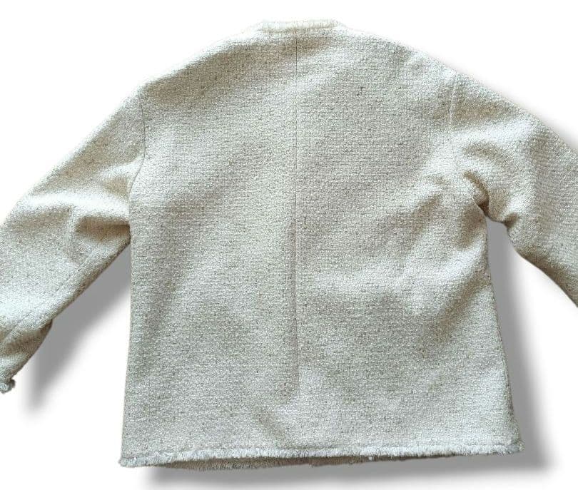 PLSTツイードノーカラージャケット メタルボタン 美品 S　ホワイト