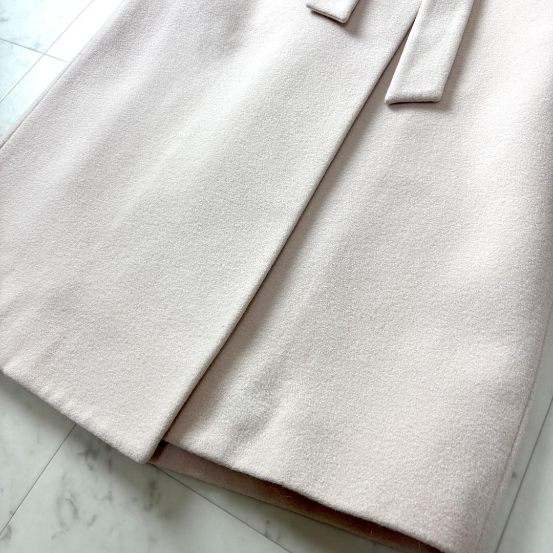 BEIGE, アンゴラ ウール M ノーカラー ロングコート ベルテッドコート
