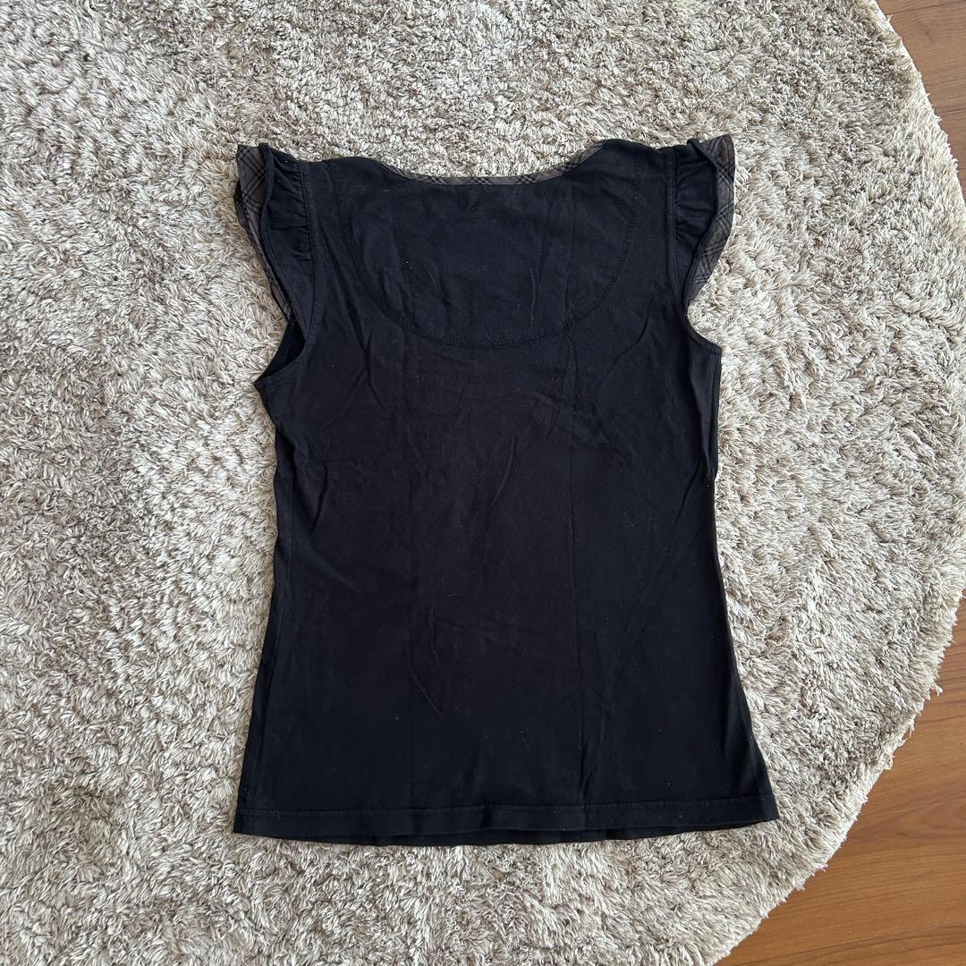 BURBERRY BLUE LABEL ノースリーブ ノバチェック 刺繍ロゴ 黒