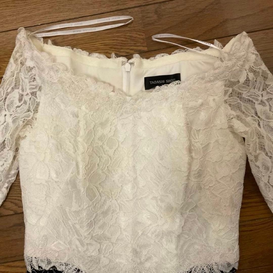 タダシショージ Tadashi Shoji 7分袖 ワンピース ホワイト×黒