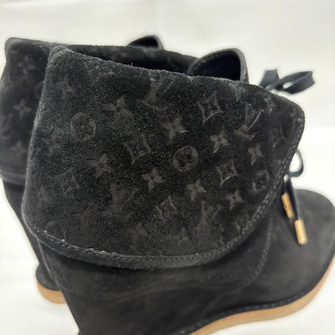 LOUIS VUITTON モノグラム スウェード レザー ショートブーツ 黒