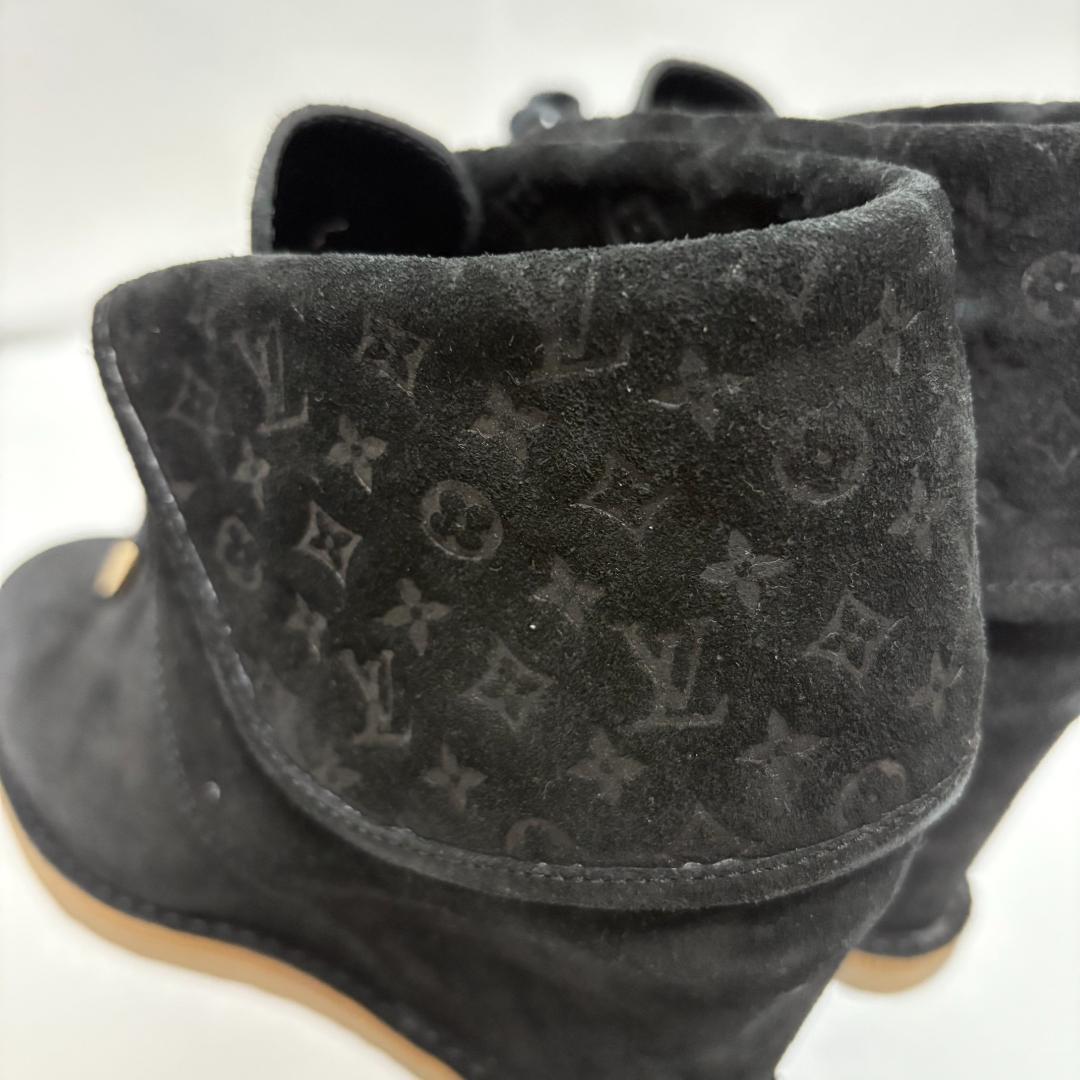 LOUIS VUITTON モノグラム スウェード レザー ショートブーツ 黒
