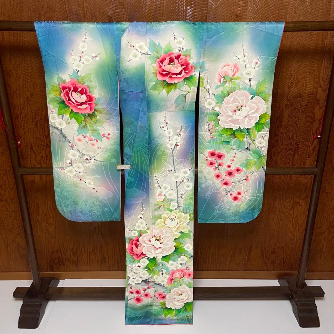 振り袖 大柄 牡丹 梅文様 正絹 トールサイズ 裄67 v002