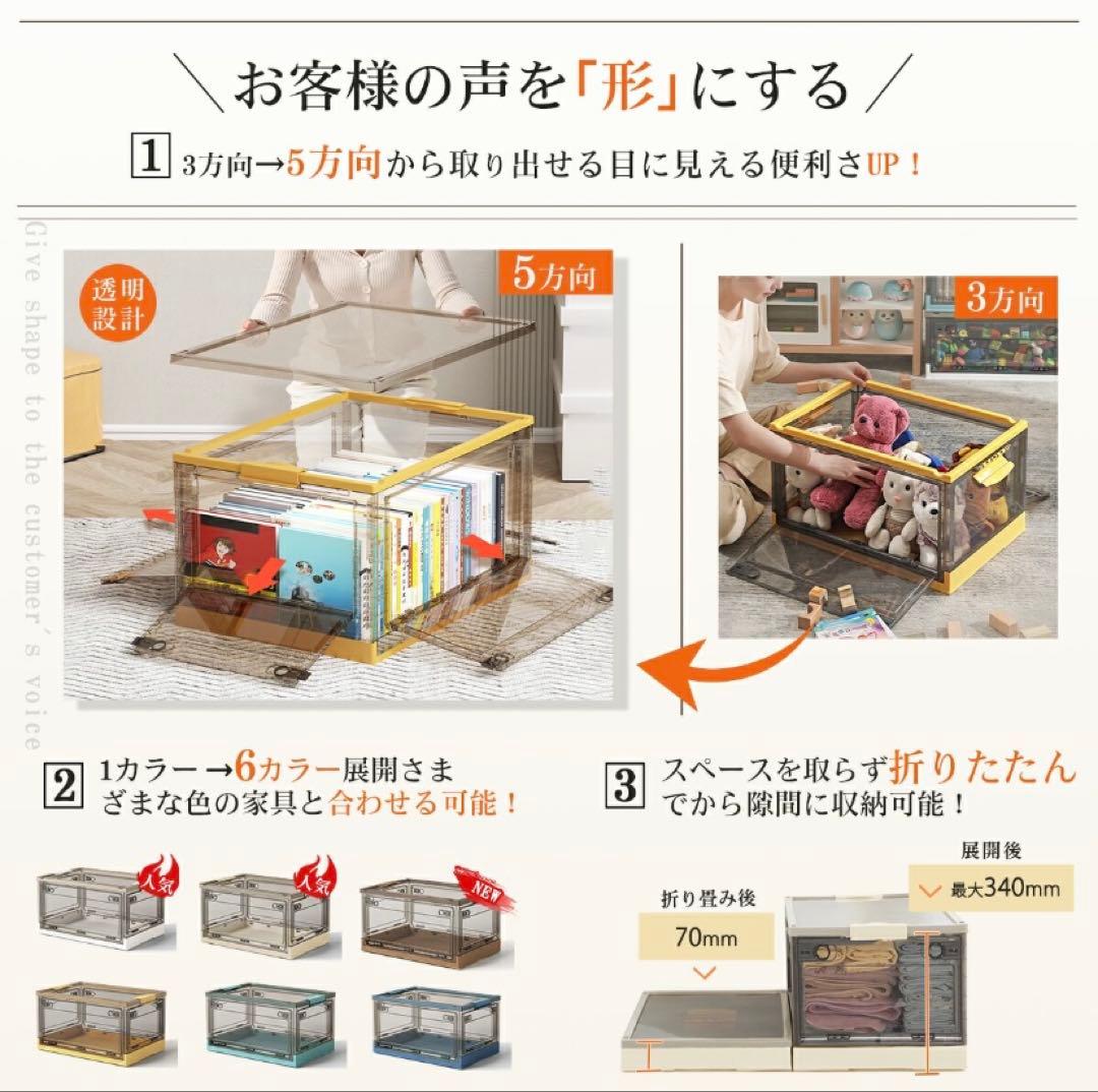 折りたたみ収納ボックスコンテナボックス キャスター付き 大容量　白　3個セット