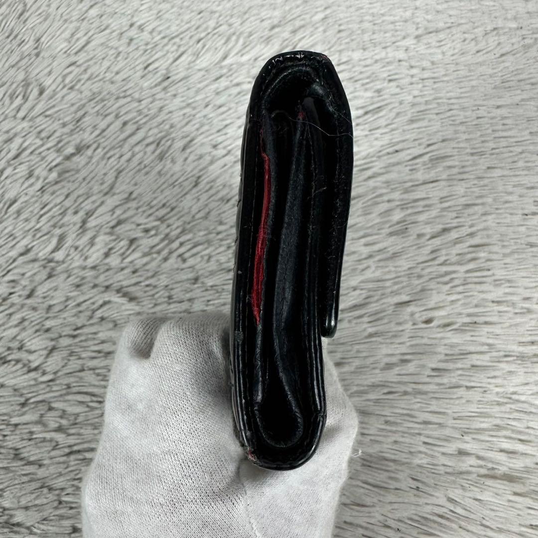 クリスチャンディオール エナメル 折り財布 カナージュ ホック ブラック