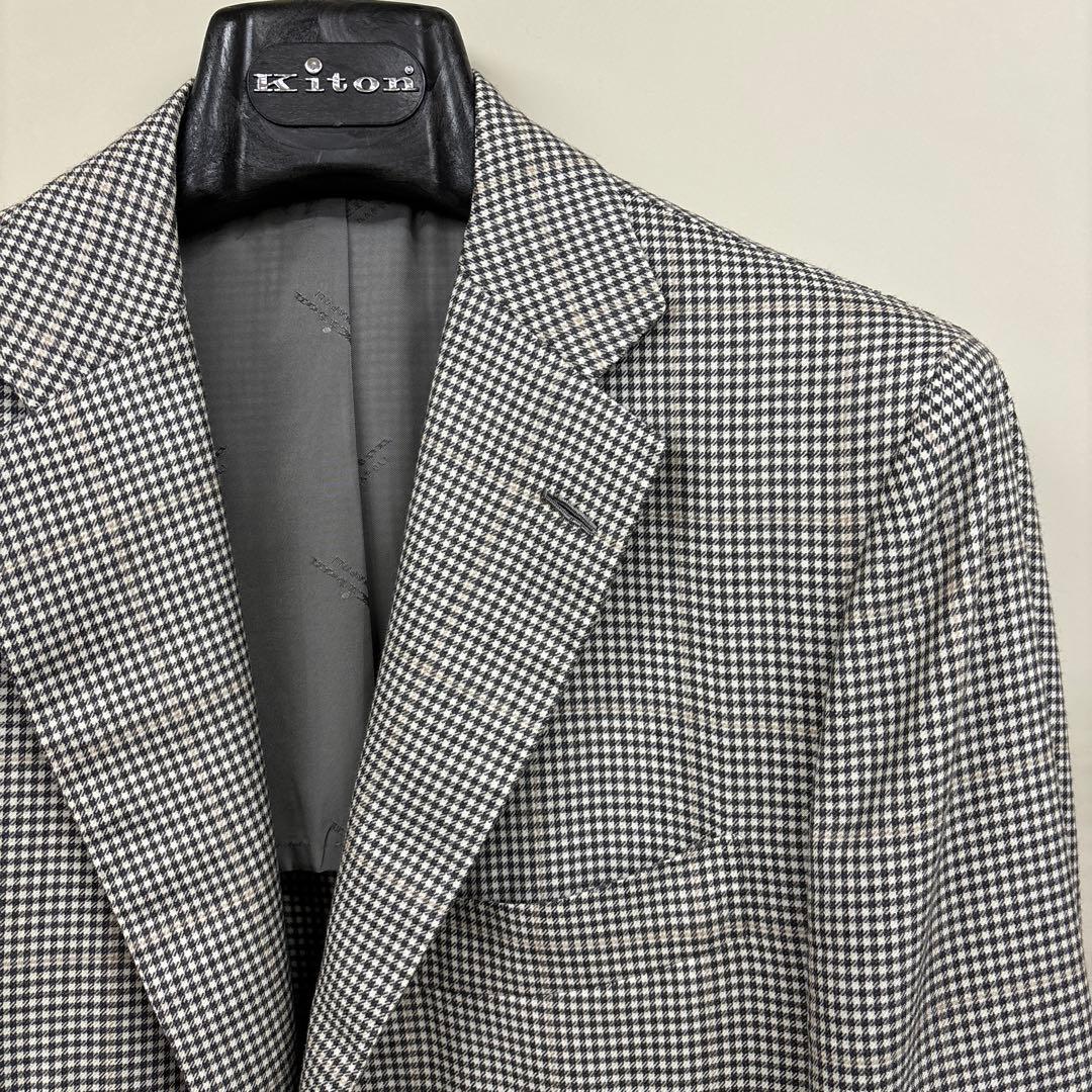 Kiton2ボタンジャケット 白黒チェック48
