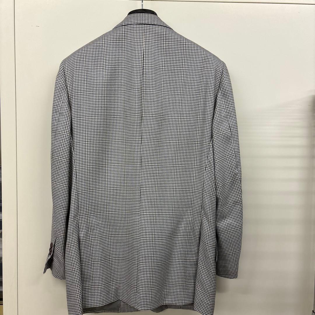 Kiton2ボタンジャケット 白黒チェック48