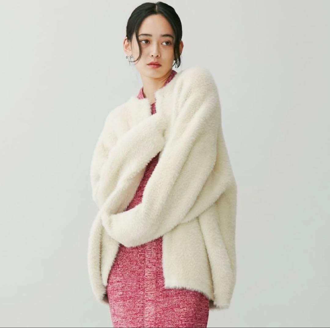 ラグナムーン　ミニシャギーセッケツニットカーディガン