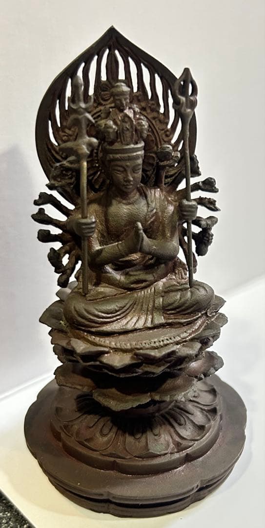 即購入可 千手観音像 金属製 仏像 作者銘あり 専用木箱・解説栞付き 仏教美術