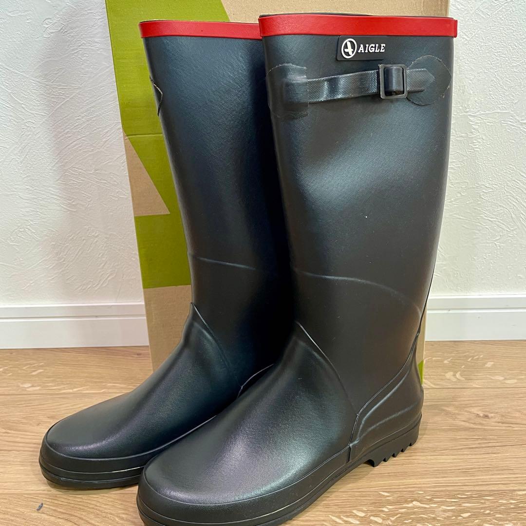 「未使用級」AIGLE レインブーツ ブラック 25.0cm
