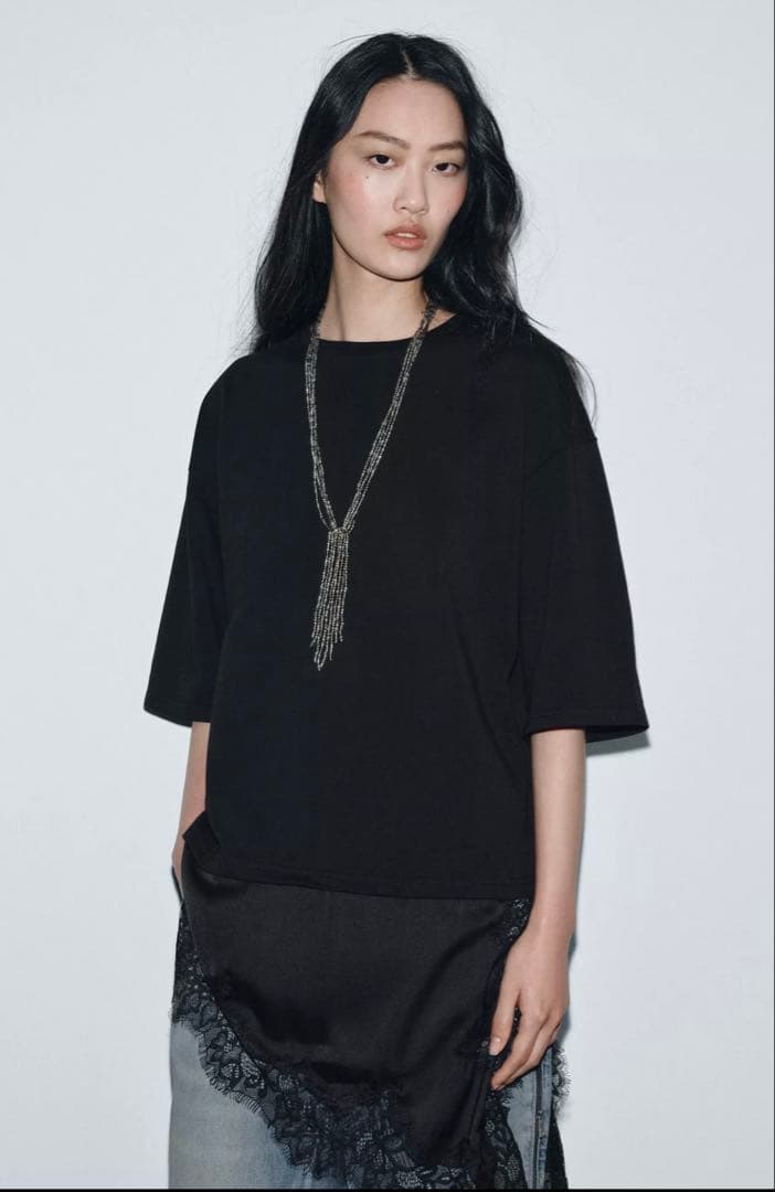 ZARA レースコンビTシャツ ブラック