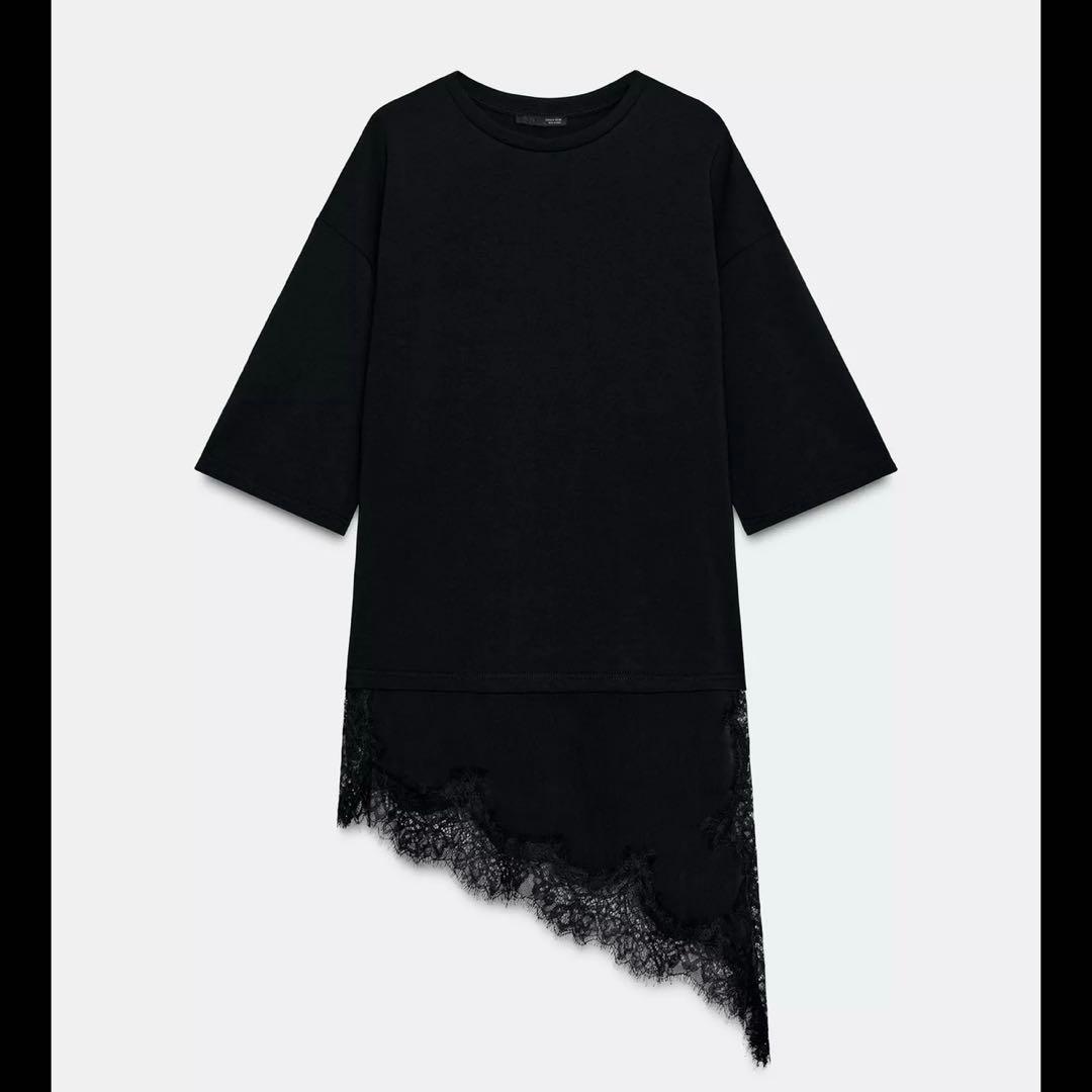 ZARA レースコンビTシャツ ブラック
