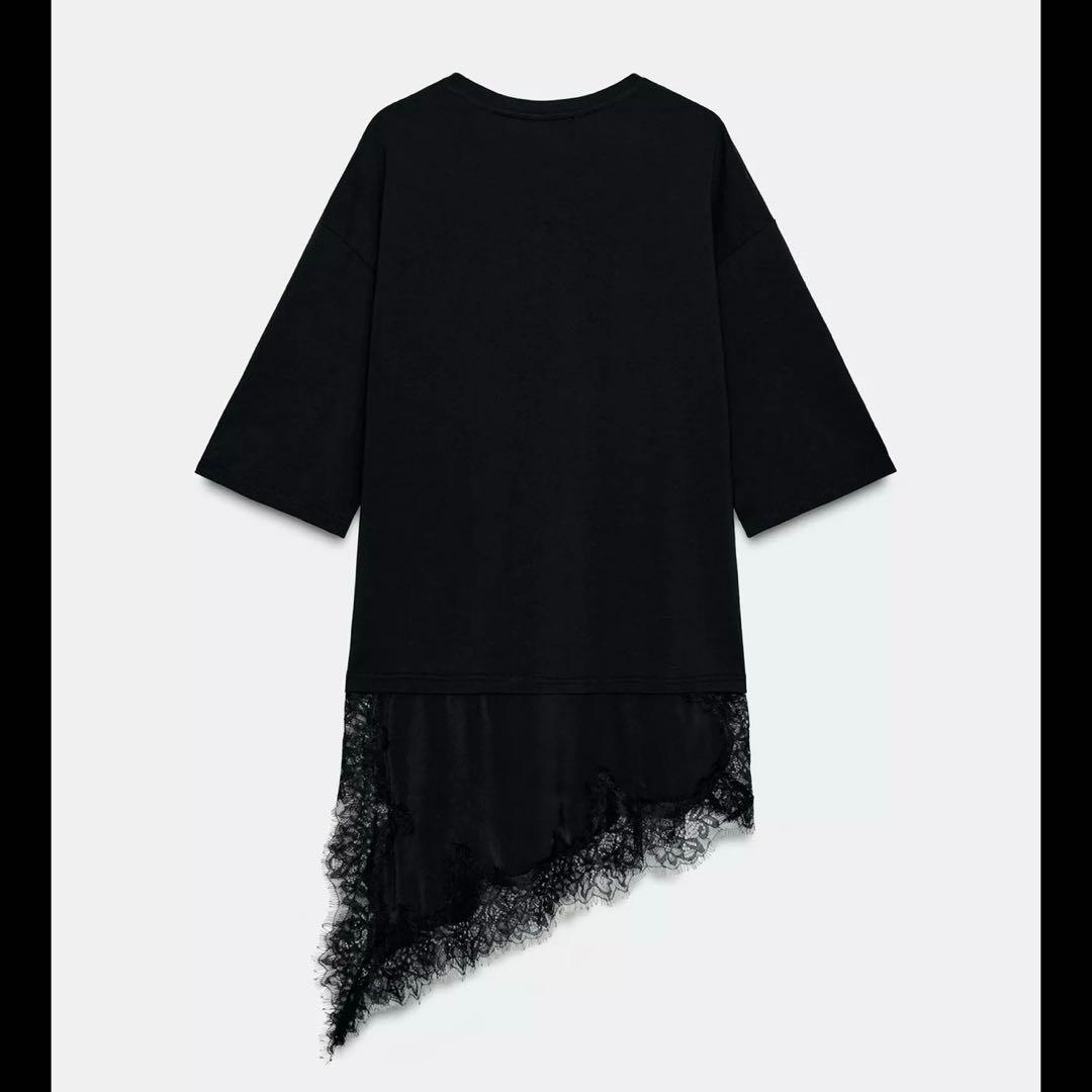 ZARA レースコンビTシャツ ブラック