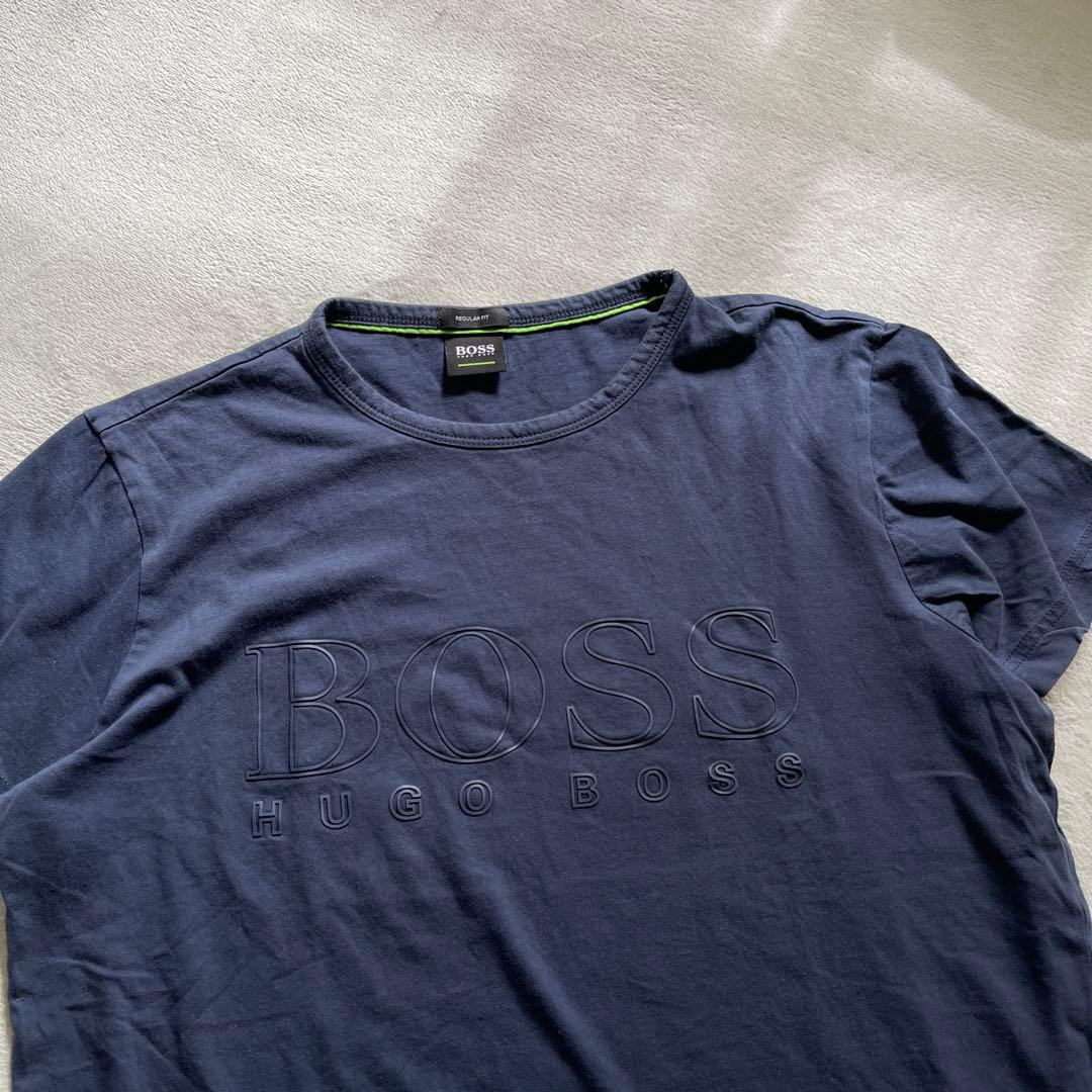 BOSS ヒューゴボス【S-M相当】立体ロゴ 綿100％ ネイビー／半袖Tシャツ