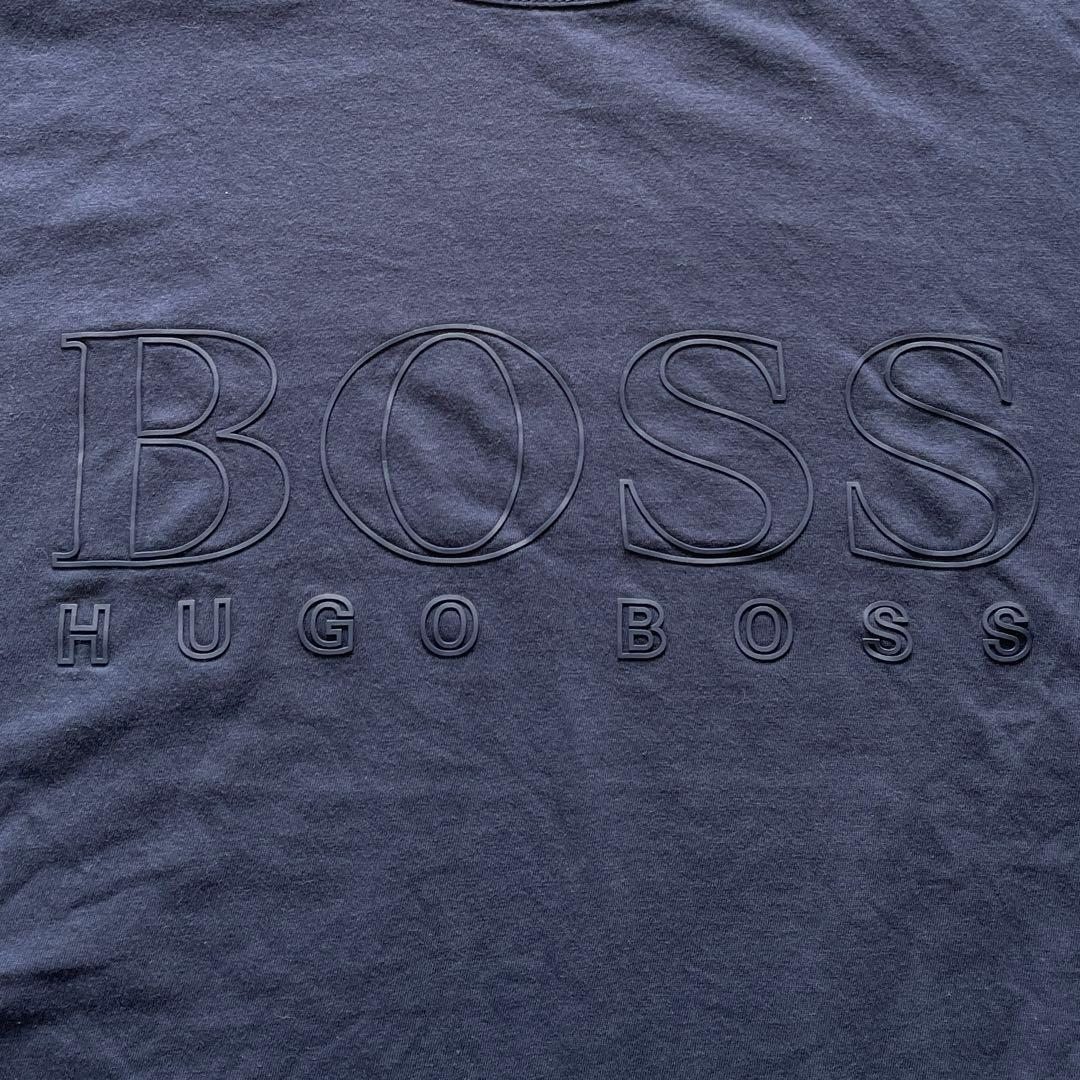 BOSS ヒューゴボス【S-M相当】立体ロゴ 綿100％ ネイビー／半袖Tシャツ