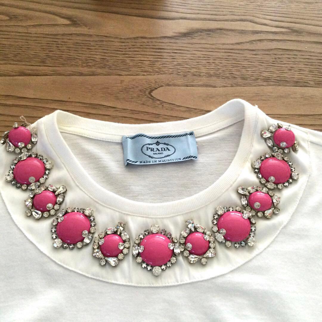 PRADA プラダ　ビジュー付　半袖Tシャツ　Sサイズ