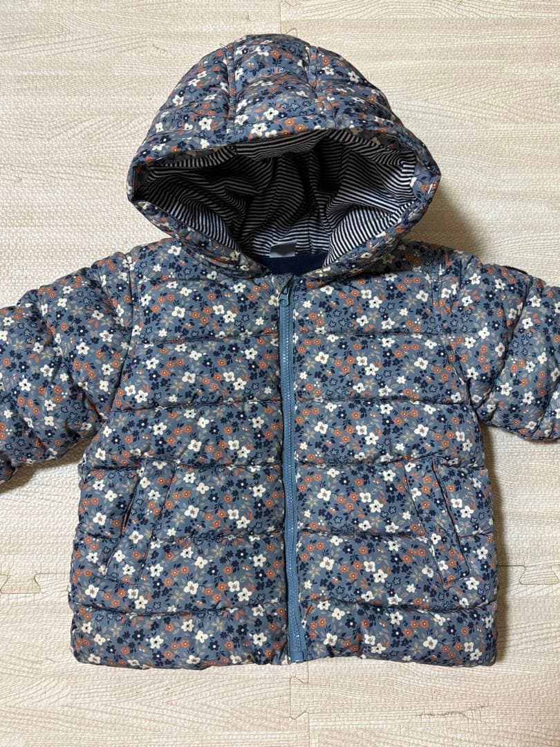 ［美品］プチバトー　ダウン　中綿　小花柄　くすみカラー　86㎝　24month