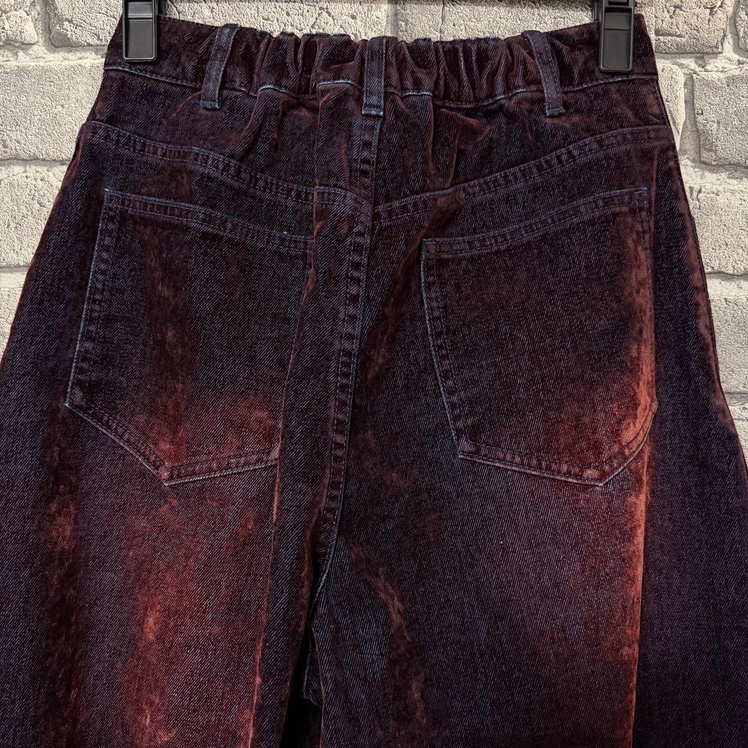 【美品】HARE　フロッキーデニムワイドパンツ　レッド　ワイド　ジーンズ