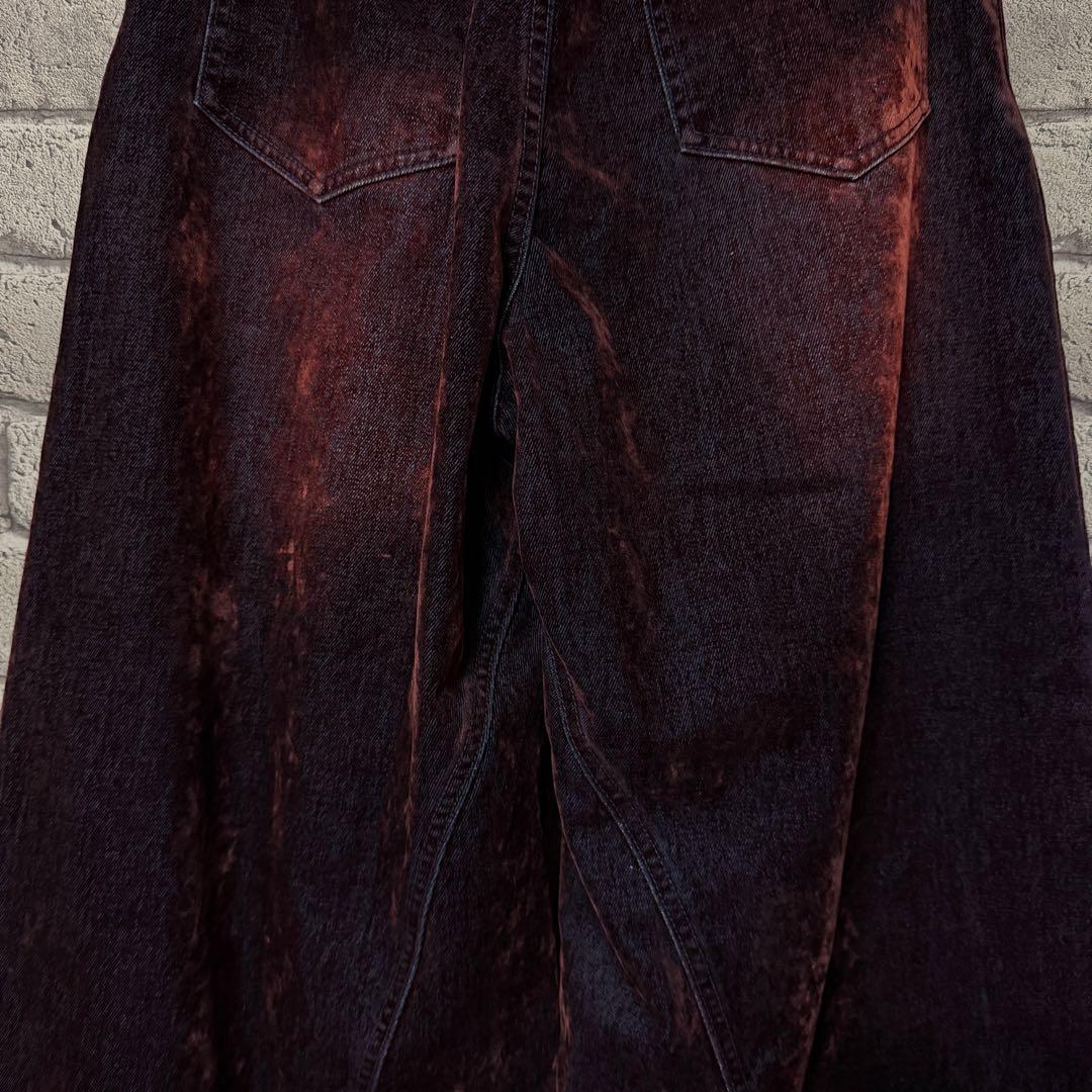 【美品】HARE　フロッキーデニムワイドパンツ　レッド　ワイド　ジーンズ