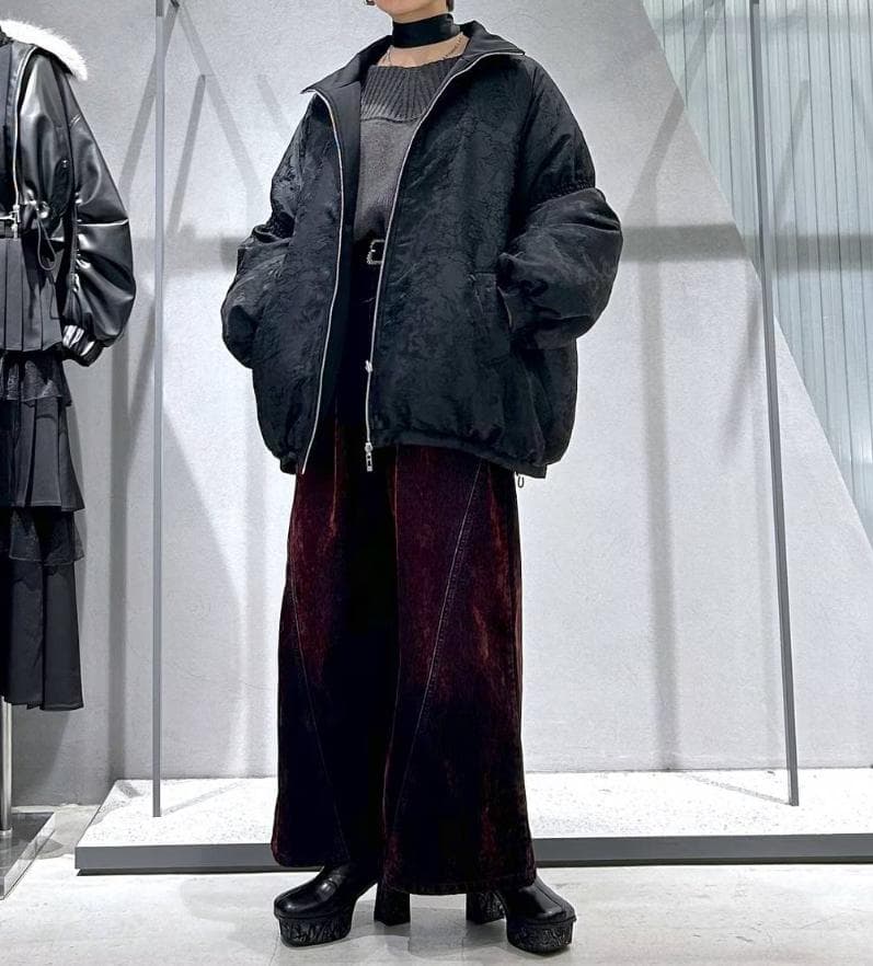 【美品】HARE　フロッキーデニムワイドパンツ　レッド　ワイド　ジーンズ