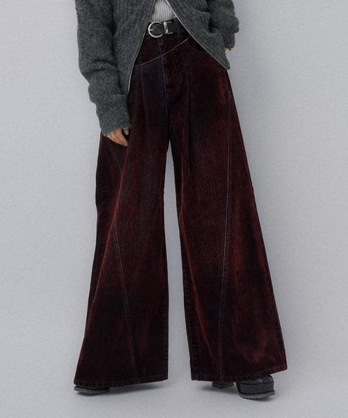 【美品】HARE　フロッキーデニムワイドパンツ　レッド　ワイド　ジーンズ