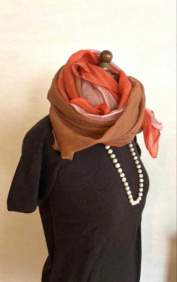 HERMES エルメスストール　カシミア&シルク アースカラー　138×132
