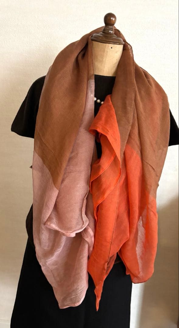 HERMES エルメスストール　カシミア&シルク アースカラー　138×132