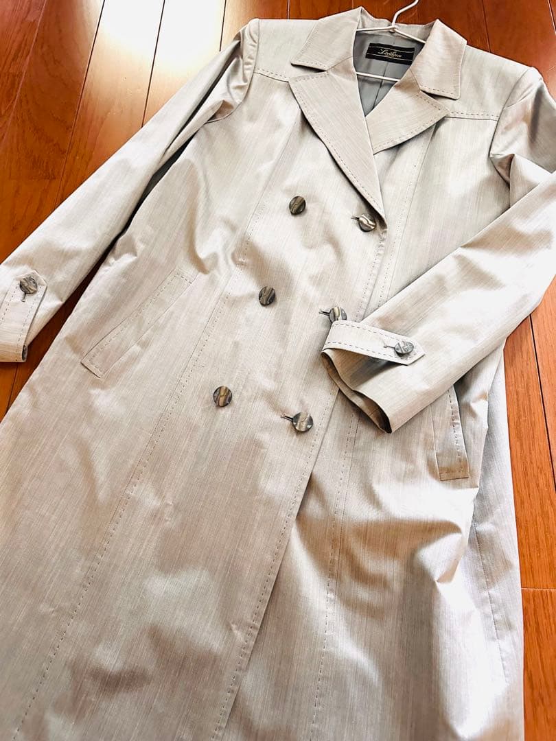新品☆レリアン　スプリングコート（トレンチ）シルバーグレー　シルク100%
